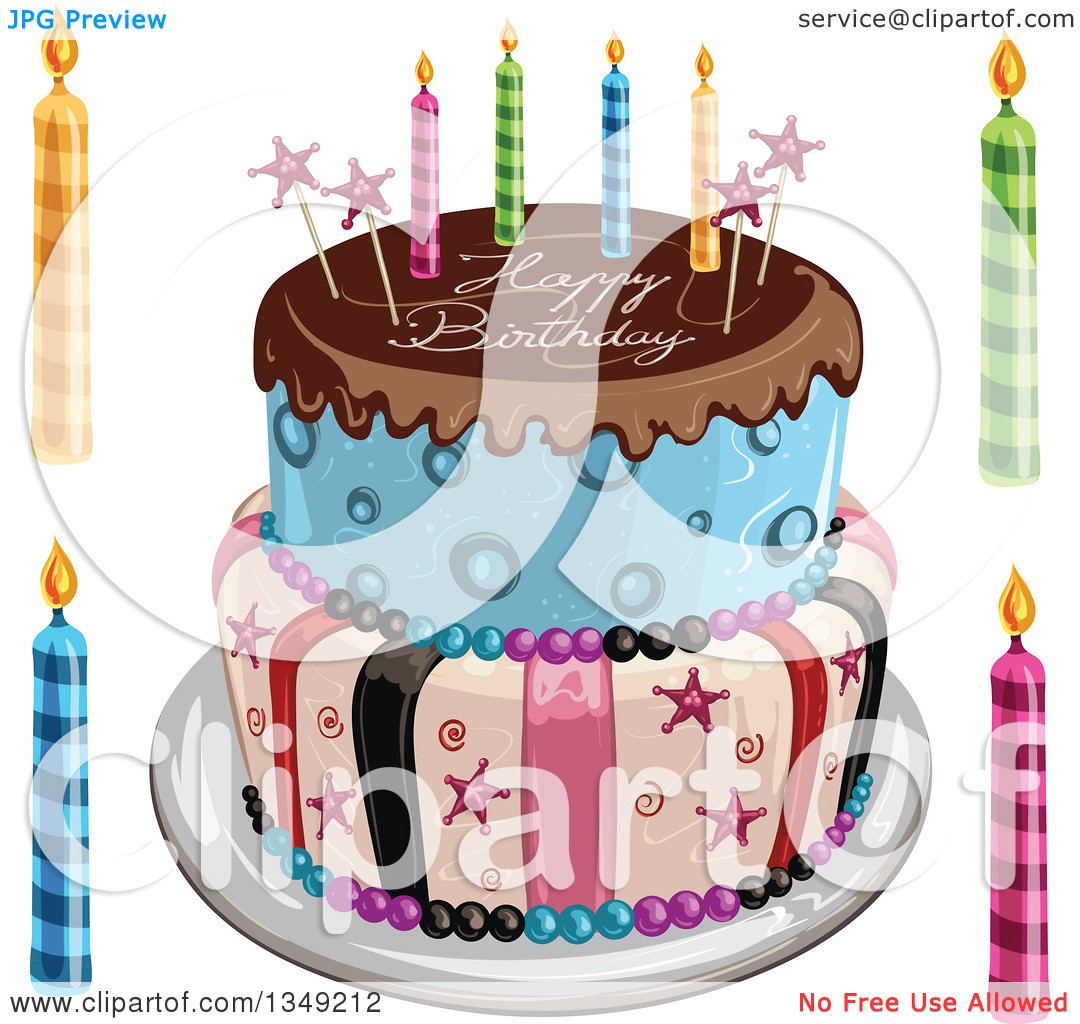 Clipart Of A Funky Two Tiered Cake With Stars Stripes Candles