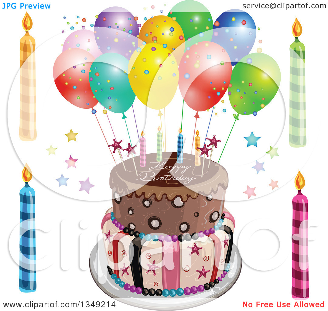 Clipart Of A Funky Two Tiered Cake With Stars Stripes Candles Party