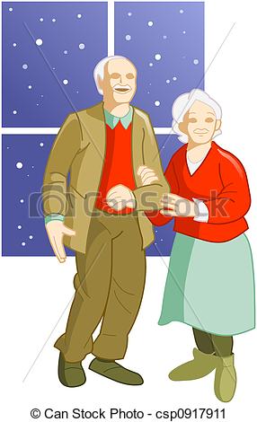 Clipart Of Elderly Couple   Old Man And Woman Standing Near The Window