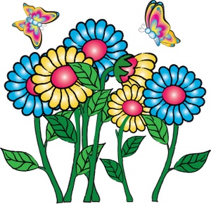 Flowers Clipart Image   Pretty Cartoon Flowers With Butterflies