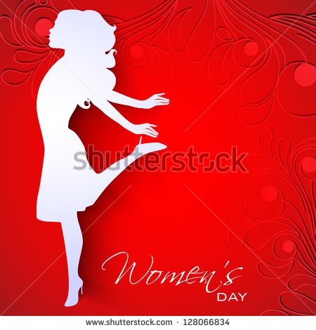 Happy Women S Day Greeting Card Or Background With White Silhouette Of
