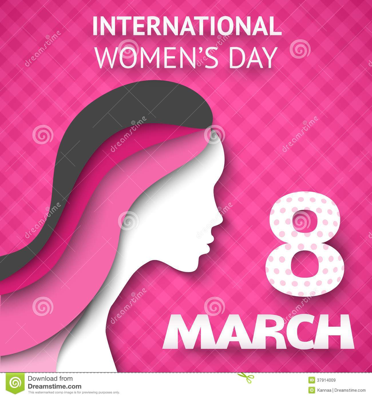 Happy Women S Day Greeting Or Gift Card On Pink Checked Background    