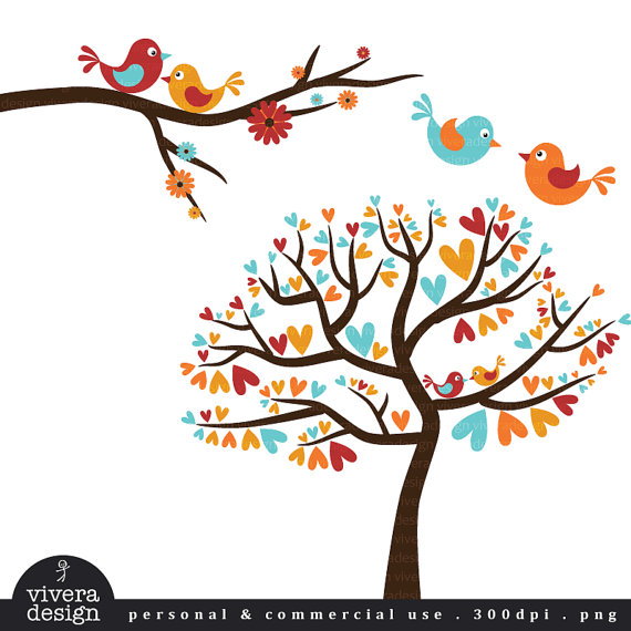 Love Birds In Autumn Colors   Vintage Fall   Digital Clip Art