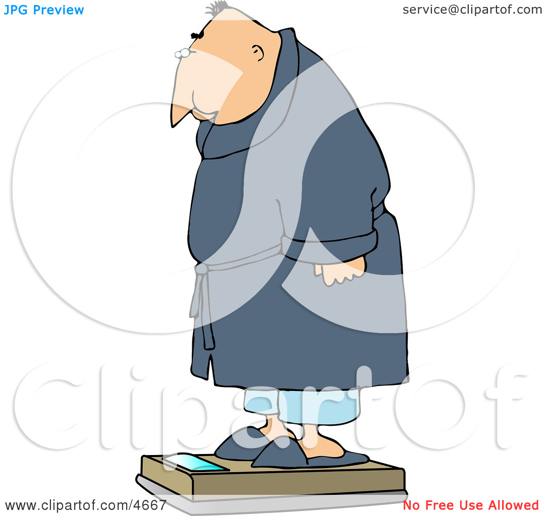 Man Measuring His Weight On A Standard Bathroom Scale Clipart By Djart