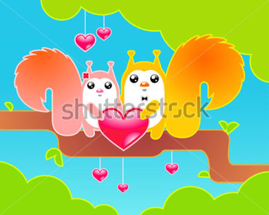 Two Happy Squirrels On A Tree Celebrating A Holiday Holding A Big