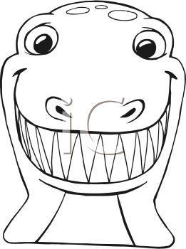 Black And White Cartoon Of A T Rex Face   Royalty Free Clip Art