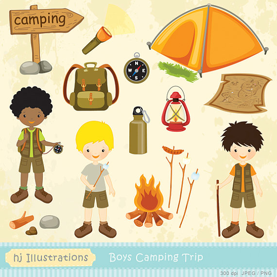 Boys Camping Trip Digital Clipart Scrapbooking Web Design Card