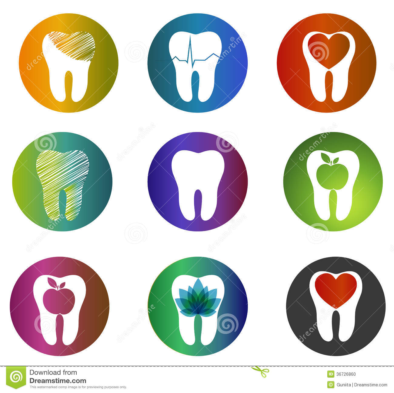 Bright Colors And Designs  Tooth Health Care Concept Symbols Teeth