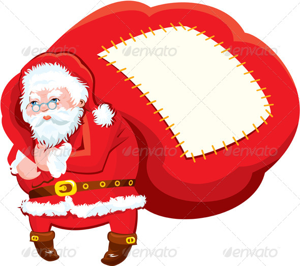 Cartoon Santa Claus With Huge Sack Full Of Gifts   Christmas Seasons