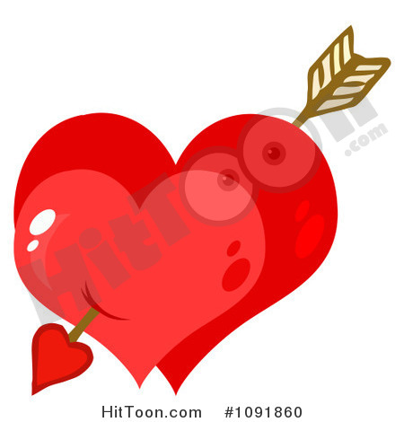 Clipart Cupids Arrow Through Two Shiny Red Valentine Hearts   Royalty