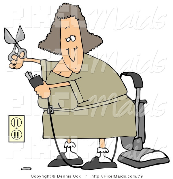 Clipart Of A Woman Cutting The Ground Prong Off Of A Vacuum S