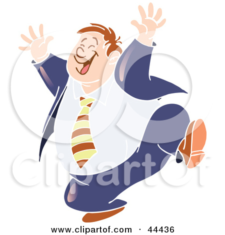 Fat Business Man Running And Smiling