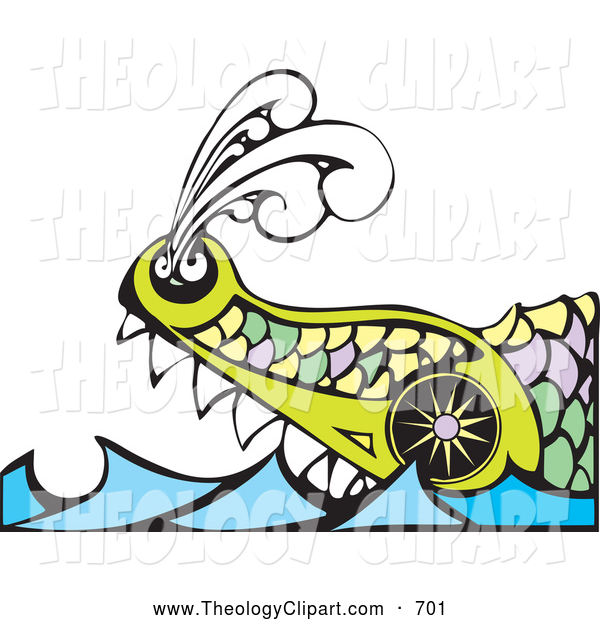 Giant Bright Colorful Scaled Leviathan Sea Monster With Sharp Teeth