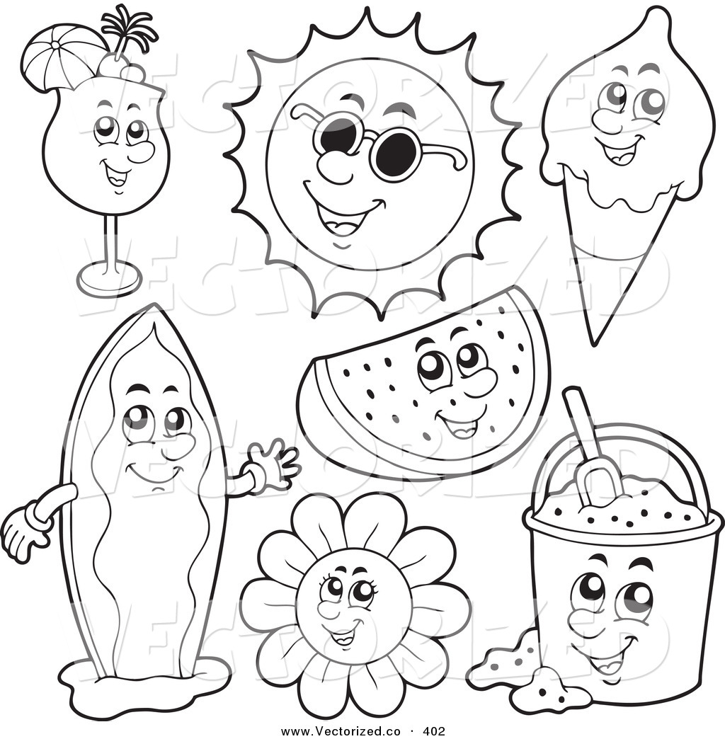 Of A Group Of Coloring Page Outlines Of Summer Characters By Visekart