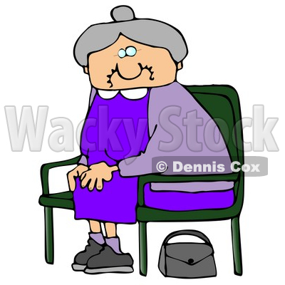 Old Lady With Gray Hair Wearing A Purple Dress And Sitting In A Chair