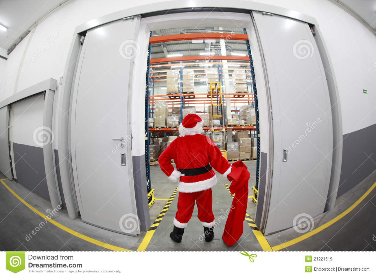 Santa Claus With Empty Sack Doing Wholesale Shopp Royalty Free Stock