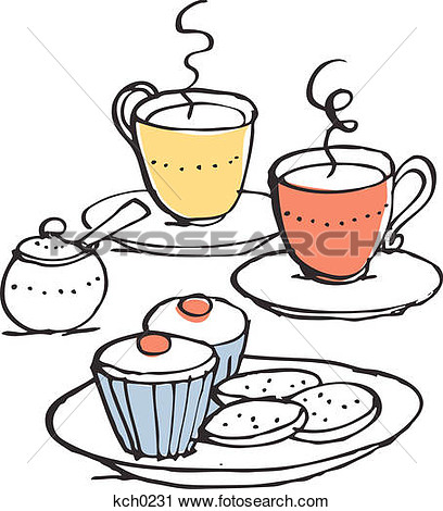 Tea And Dessert Against White Background View Large Illustration