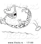 Vector Of A Cartoon Fat Man Jumping Into Water   Coloring Page Outline