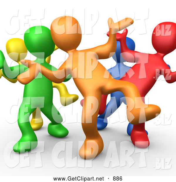 3d Clip Art Of A Five Different Colored And Diverse People Dancing And