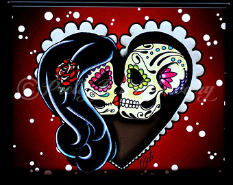 Ashes To Ashes   Day Of The Dead Sugar Skull Couple Art Print   8 X 10    