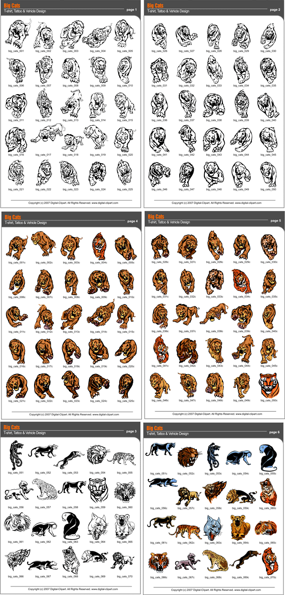 Big Cats   Pdf   Catalog  Cuttable Vector Clipart In Eps And Ai    