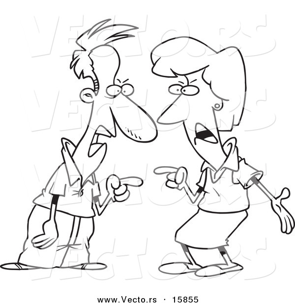 Cartoon Couple Engaged In An Argument   Outlined Coloring Page Drawing