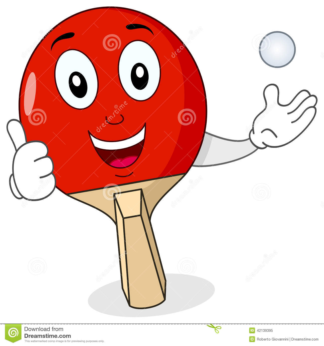 Cheerful Cartoon Red Ping Pong Or Table Tennis Racket Character With