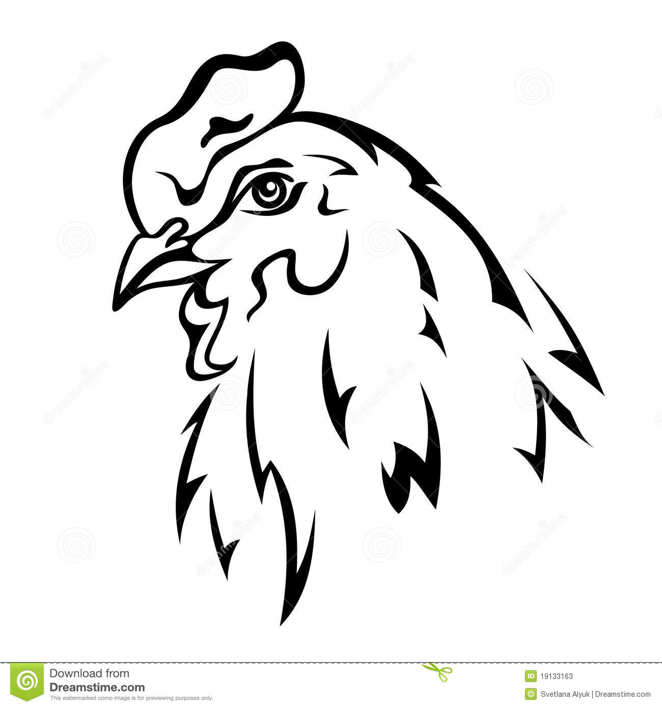 Chicken Head Black And White Illustration