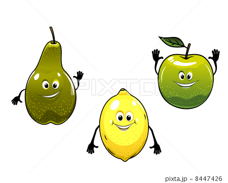 Clip Art Green Pear Apple And Yellow Lemon In Cartoon Mascot