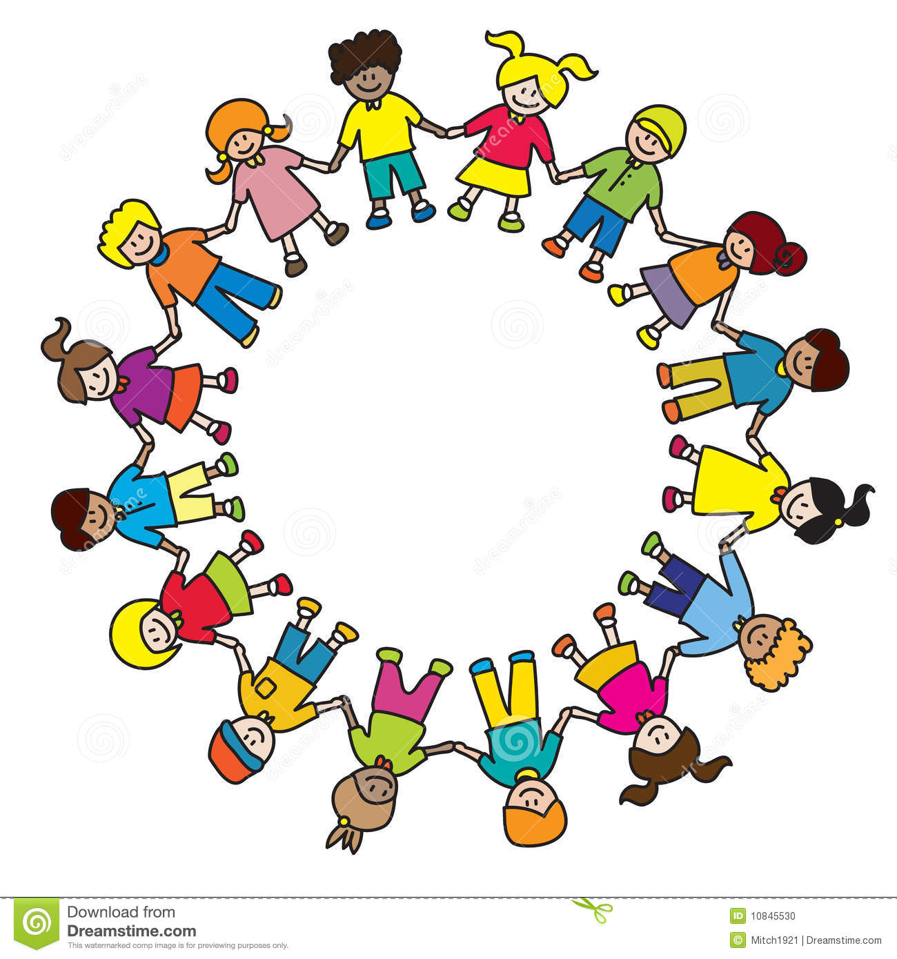 Kids Diversity Holding Hands In Circle Illustration Isolated On White