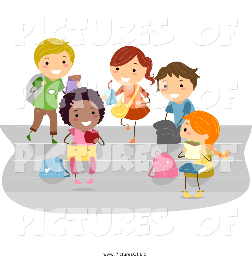 Larger Preview  Vector Clipart Of Diverse Stick Students Eating Lunch    