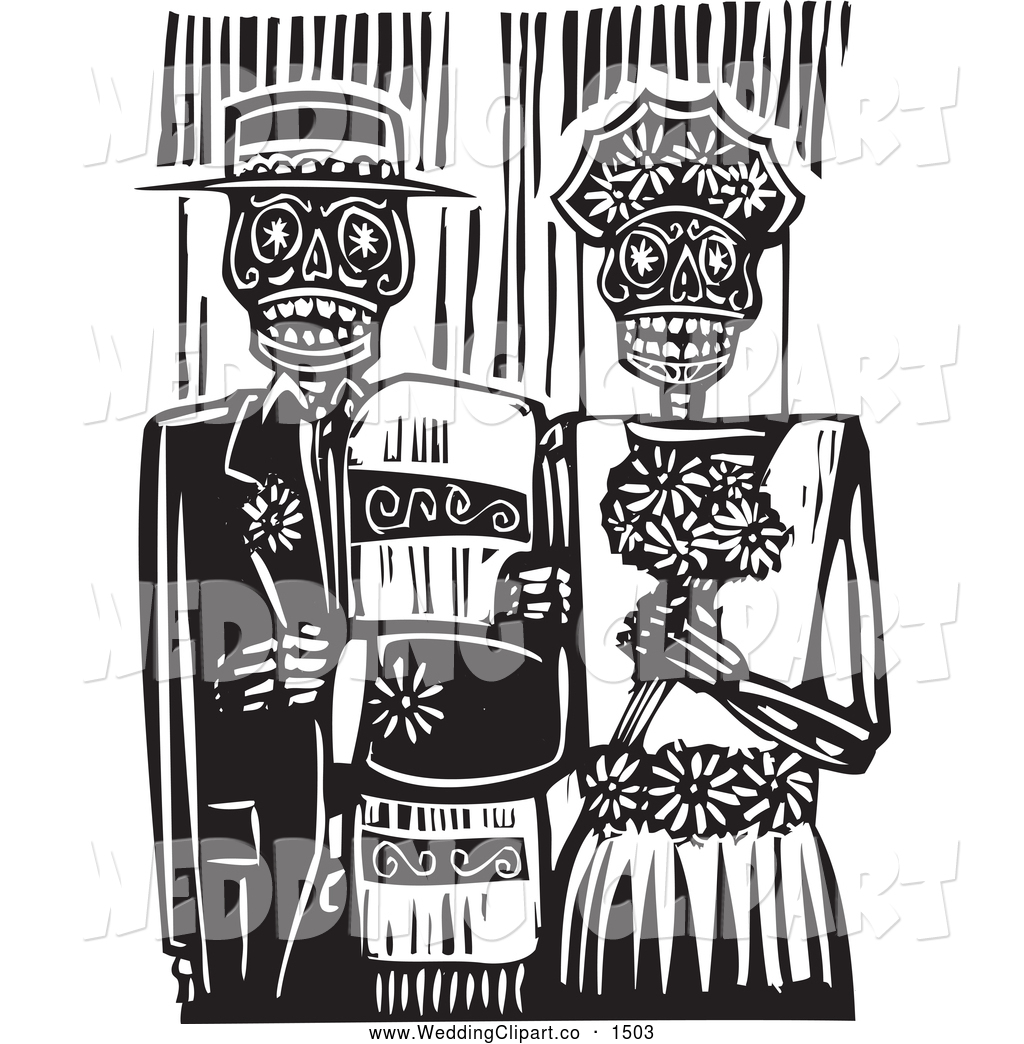 Larger Preview  Vector Marriage Clipart Of A Skeleton Wedding Couple