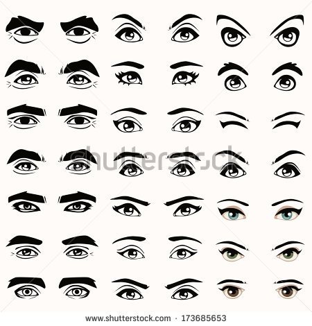 Man And Woman Isolated Vector Eyes And Eyebrows Silhouette Face Parts