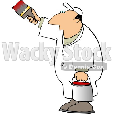 Man Painting A Vertical Surface With Red Paint Clipart   Dennis Cox