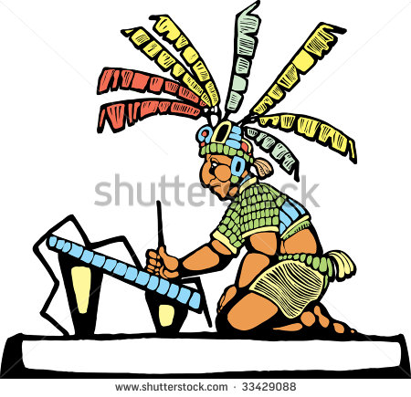 Mayan Scribe Designed After Mesoamerican Pottery And Temple Images