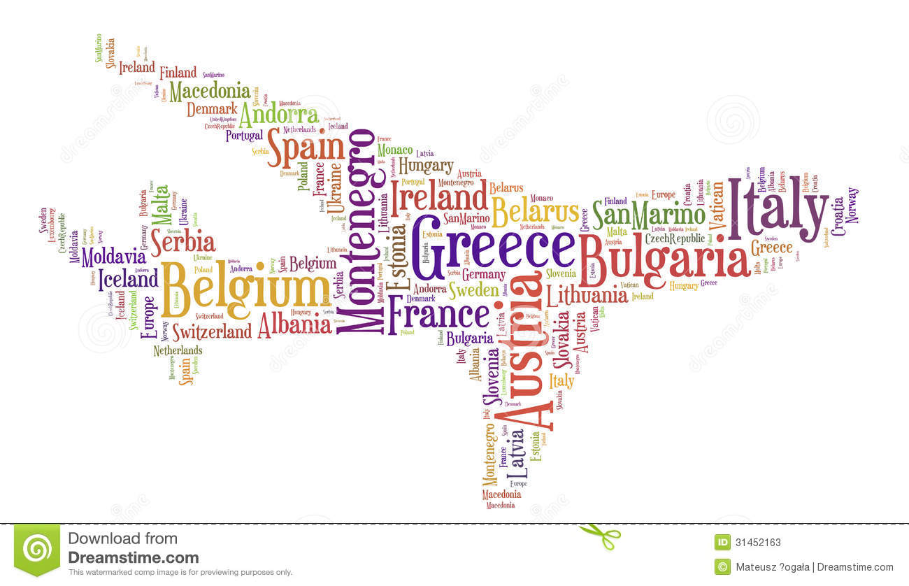 Photos  Tag Or Word Cloud Europe Travel Related In Shape Of Airplane