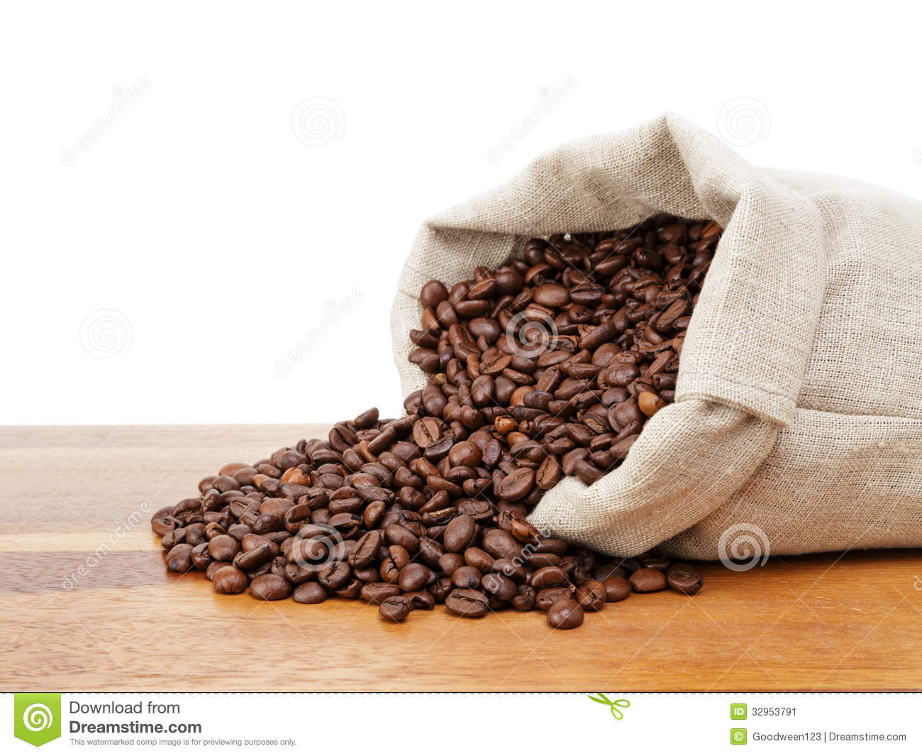 Roated Coffee Beans Spill Out Of The Bag Stock Image   Image  32953791