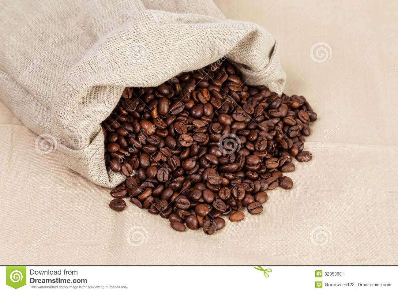 Roated Coffee Beans Spill Out Of The Bag Stock Image   Image  32953801