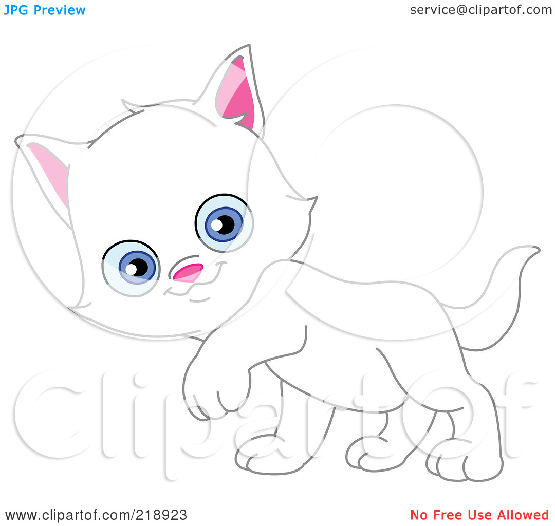 Royalty Free  Rf  Clipart Illustration Of A Cute White Kitten Walking