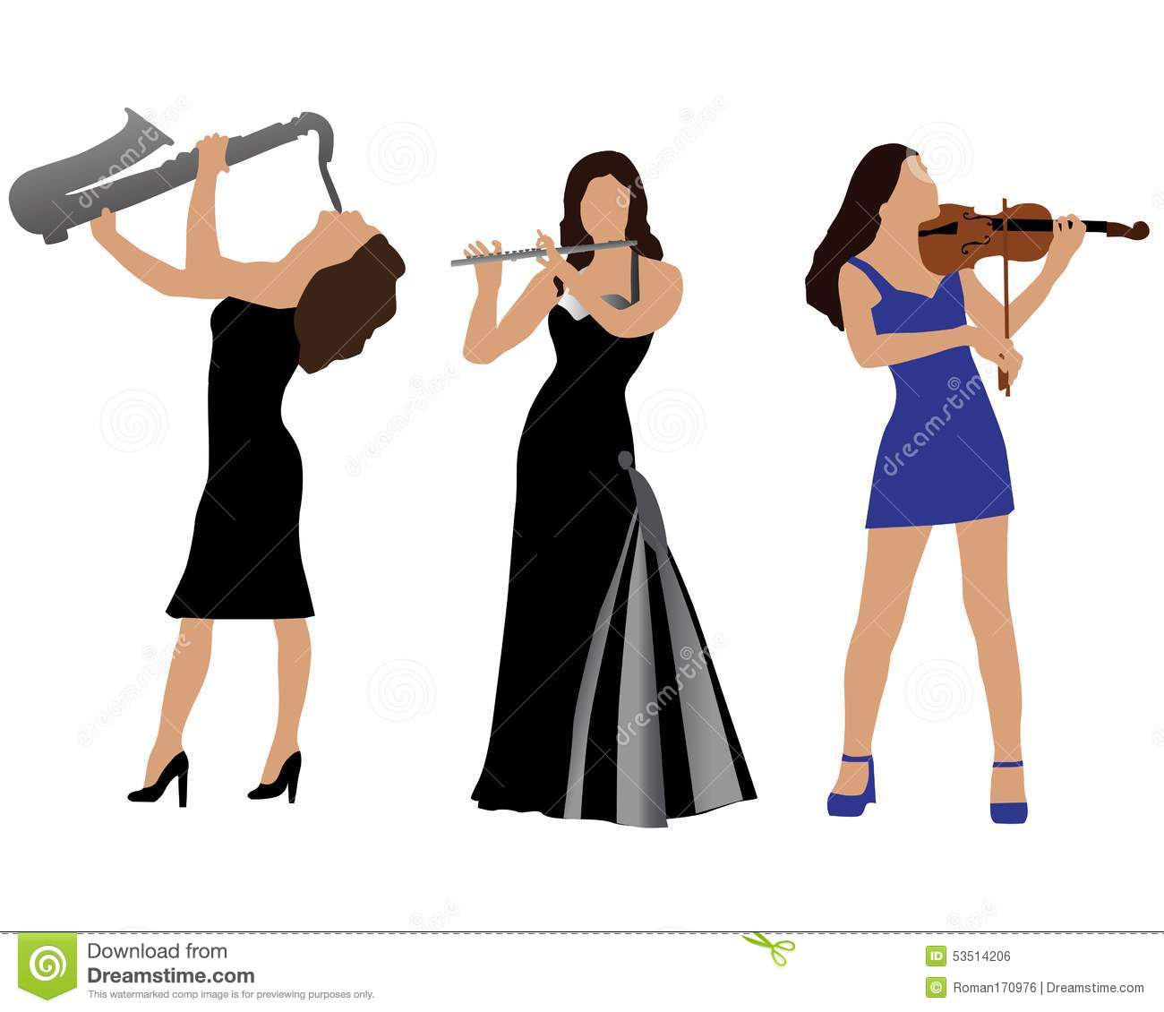 Silhouettes Of The Musicians Playing Musical Instruments