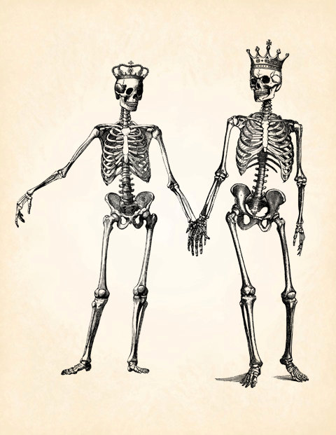 Skeleton Couple Crown Lovers Vintage Printable Image Instant Download