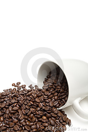 Spill The Beans   White Coffe Cup With Whole Coffee Beans Spillt On