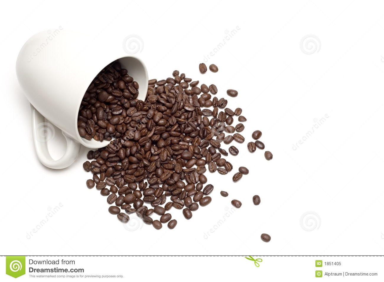 Spill The Beans   White Coffee Cup With Spilt Whole Coffee Beans A