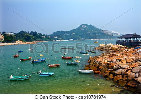 Stock Photo   Boats Stanley Harbor Pier Ferry Dock Hong Kong   Stock