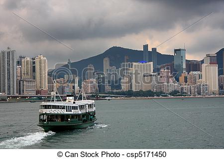 Stock Photography Of Ferry Boat In Victoria Harbor Hong Kong  Before
