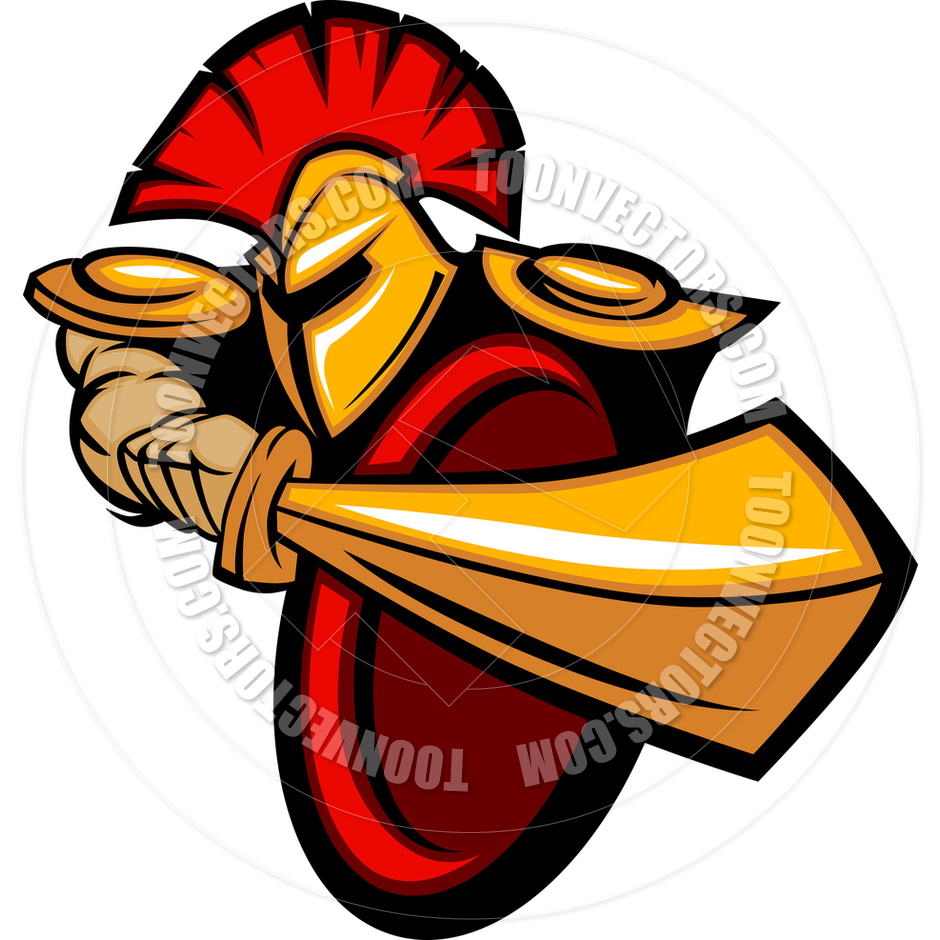 Trojan Mascot Body With Sword And Shield Vector Illustration By