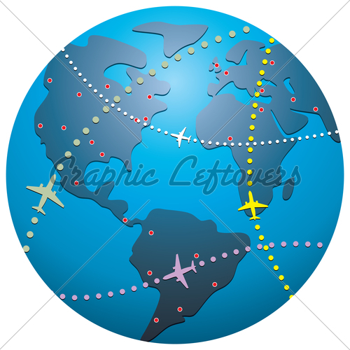Vector Airplane Flight Paths Over Earth Globe   Gl Stock Images
