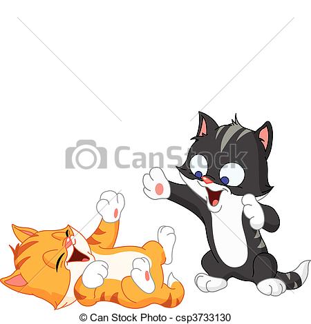 Vector Clipart Of Kittens Playing   Two Adorable Kittens Playing