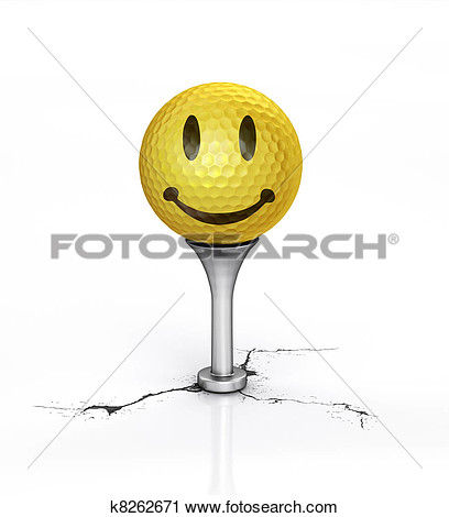 Yellow Golf Ball With The Texture Of Smile Placed On Tee  View Large    