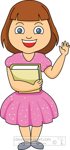 Book Clipart   Girl Waving Holidng A Book   Classroom Clipart